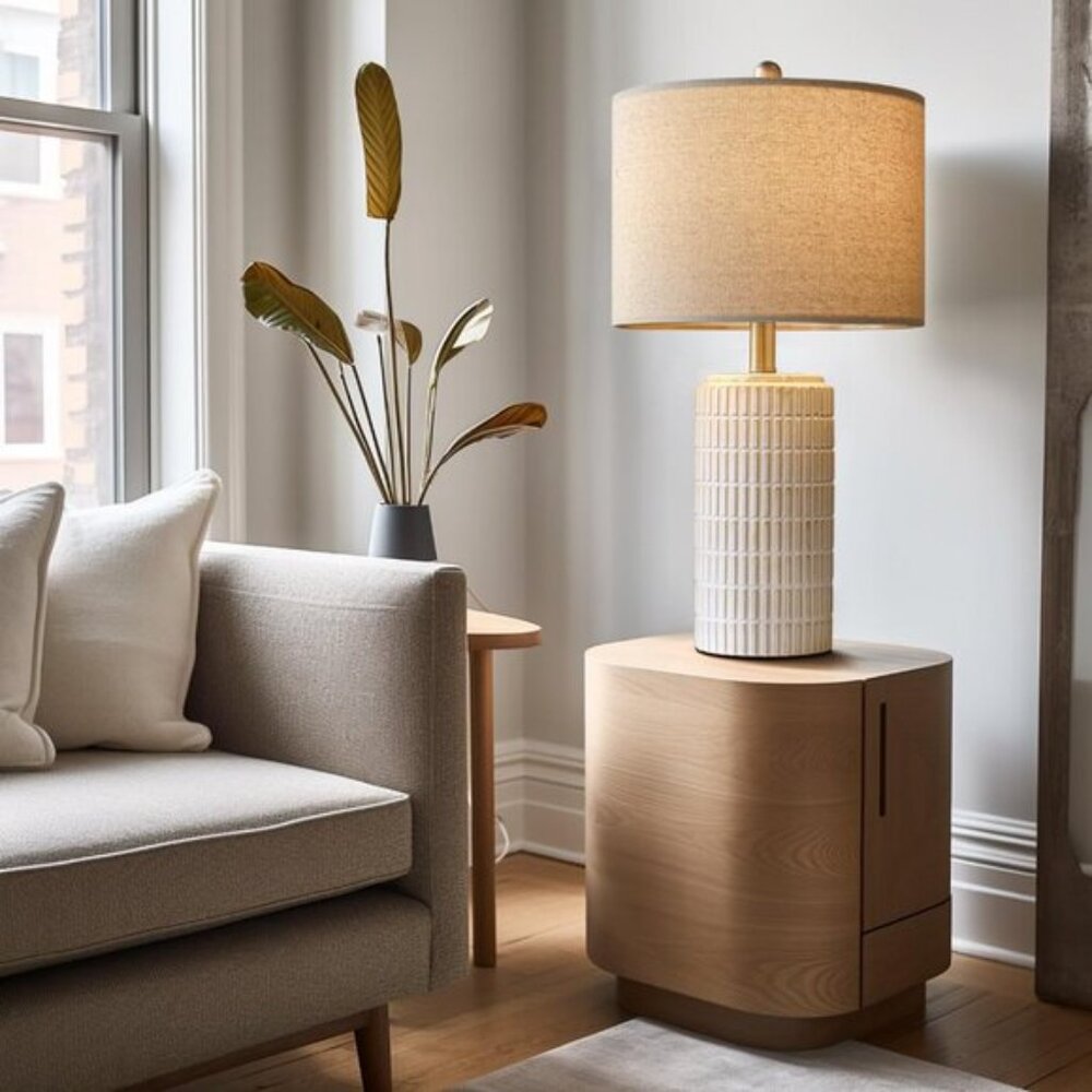 New Set of 2 Modern Ceramic 23Inch Table Lamp, White Desk & Bedside Lamps - Picture 3 of 9